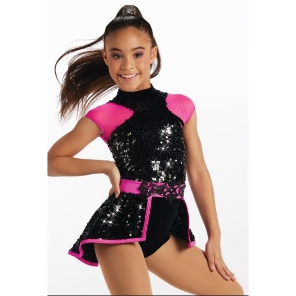 Weissman Jazz Dance Costume Pink Black Sequin Velvet Performance Adult Small SA